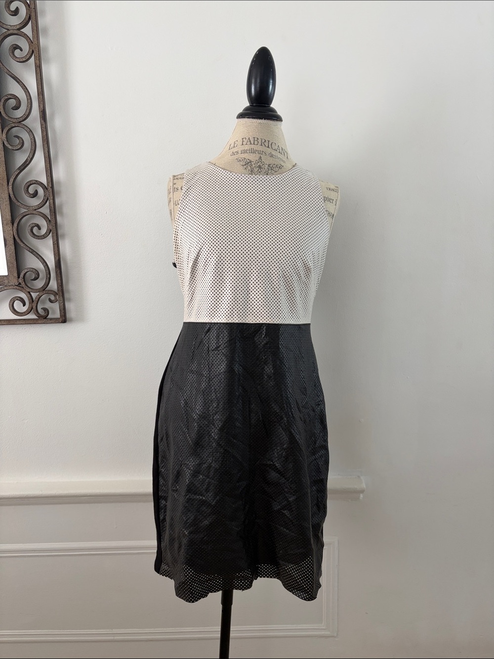 Bailey 44 Black and White Sleeveless Mesh Fit-and-Flare Dress